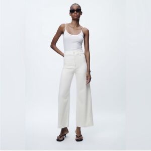 Zara The Marine Straight Pants White Twill High Rise Wide Leg